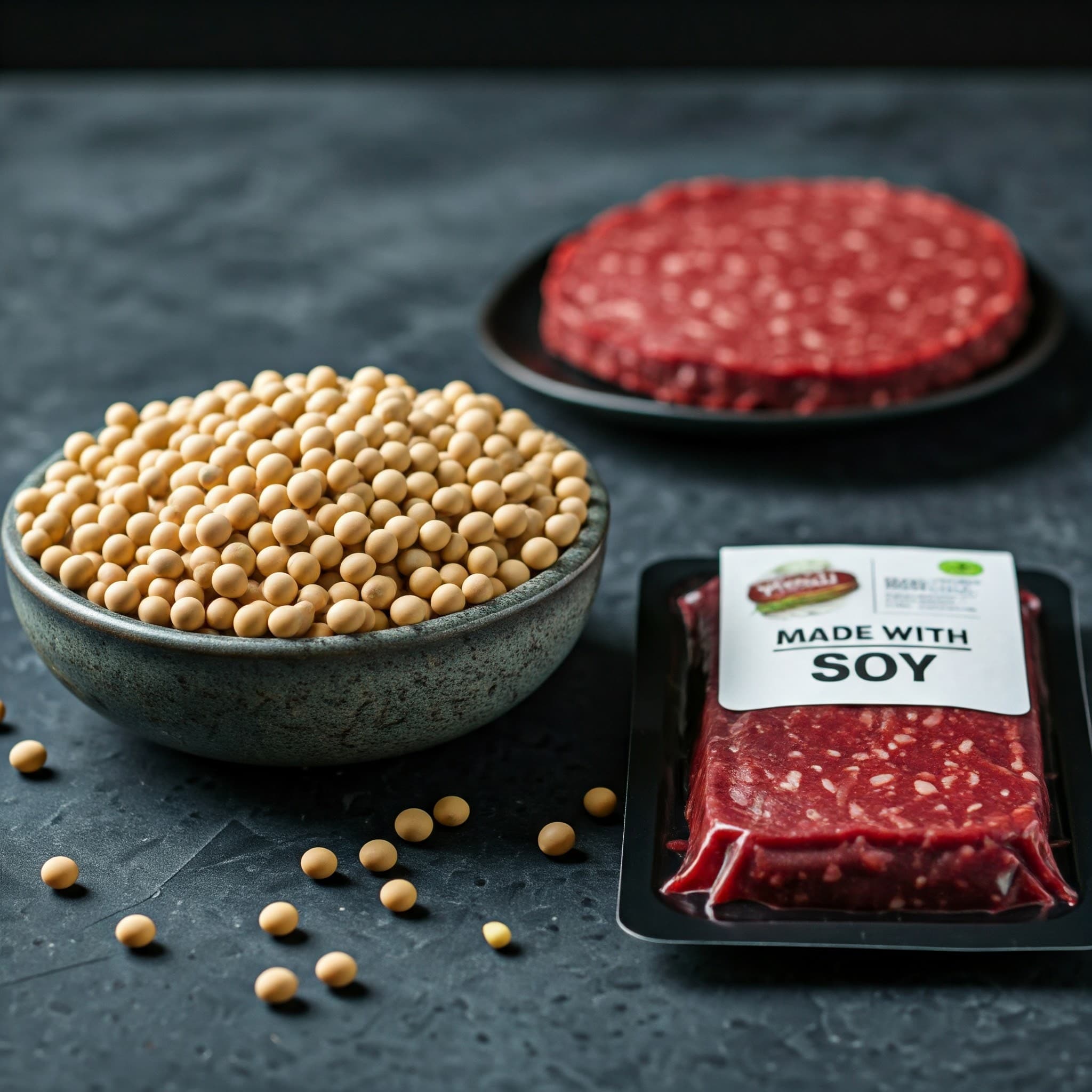 Carne vegana fatta con soia come ingrediente (Immagine generata dall'IA)