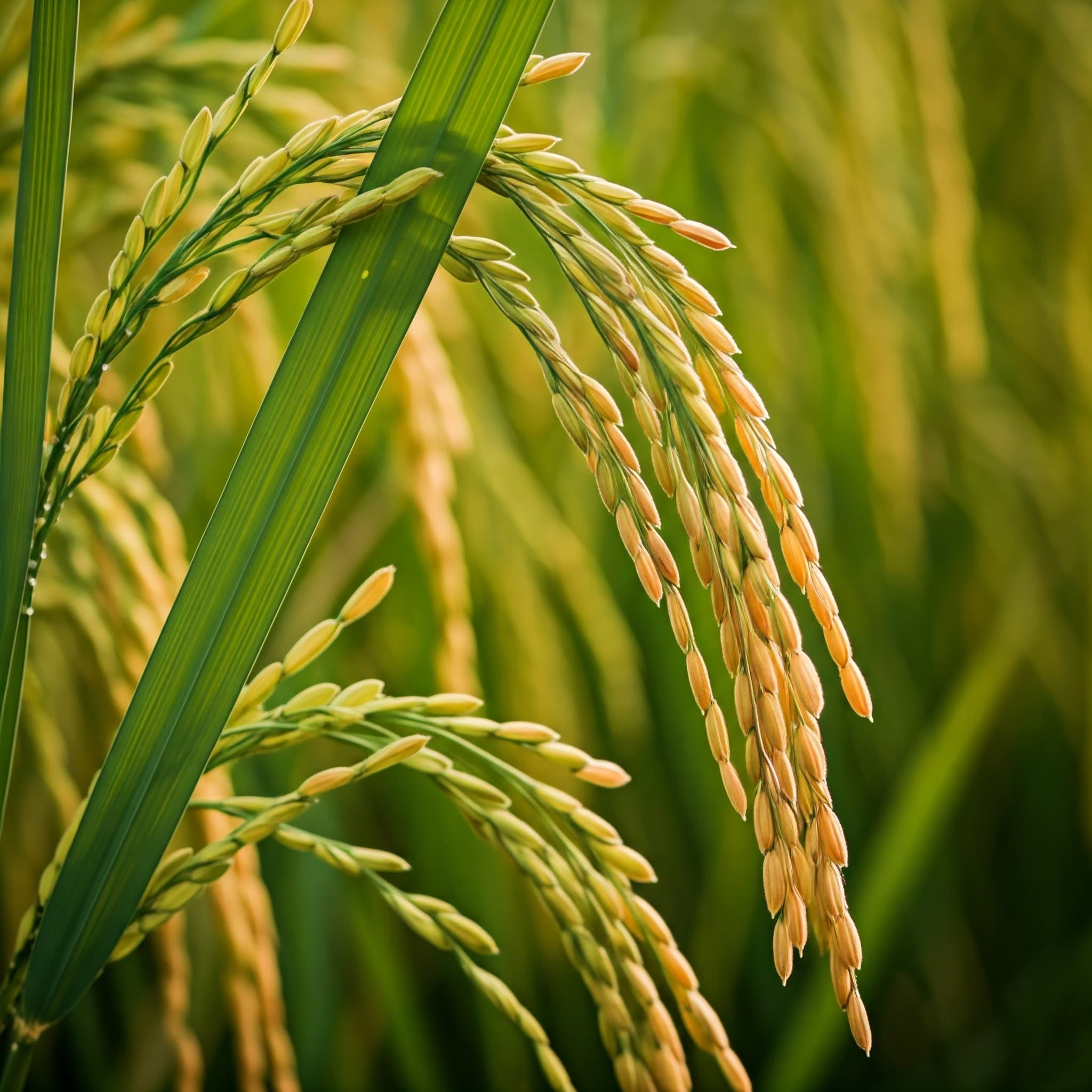 பழுத்த நெல் கொண்ட ஒரு நெற்பயிர் (AI-உருவாக்கப்பட்ட படம்)