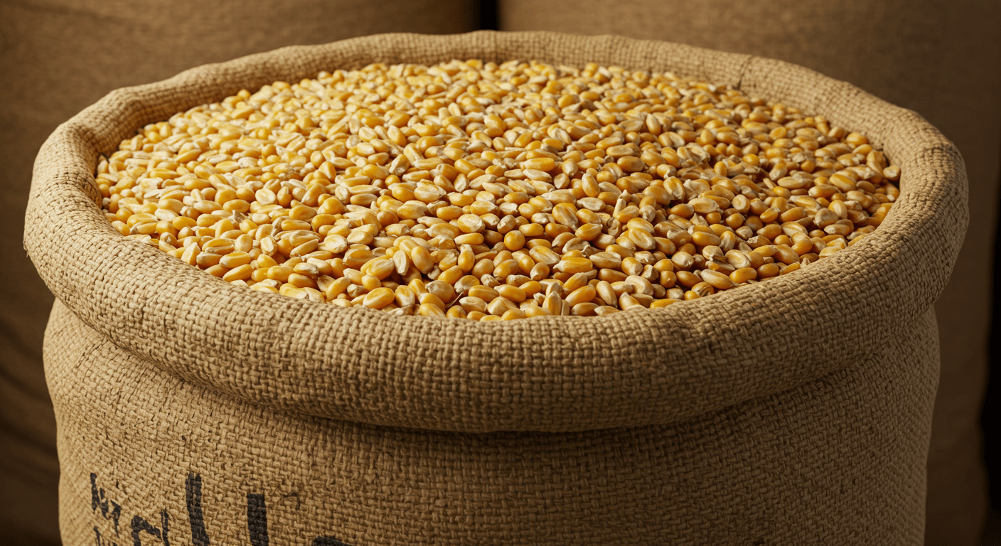 Un sac de 50 KG de grains de maïs jaune (image générée par IA)