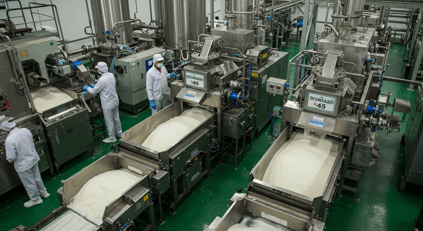 Produktionslinie für raffinierten Zucker ICUMSA 45 in Brasilien (KI-generiertes Bild)