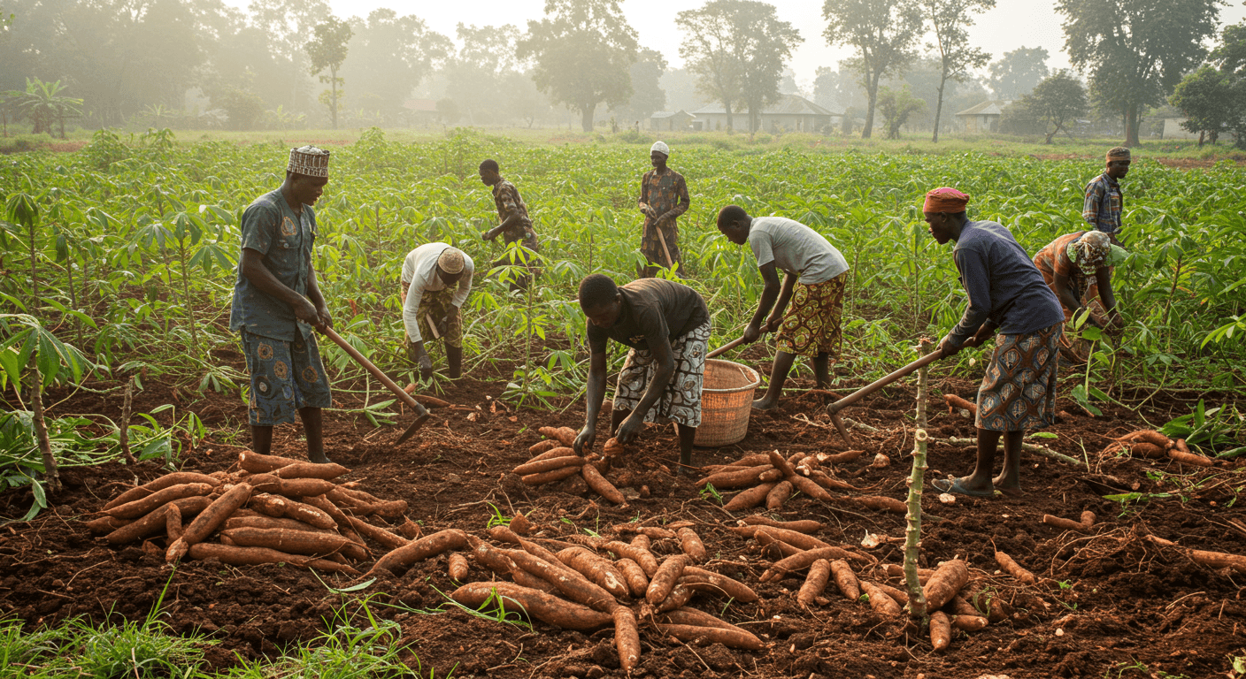 Panen akar singkong segar (gambar yang dihasilkan oleh AI).