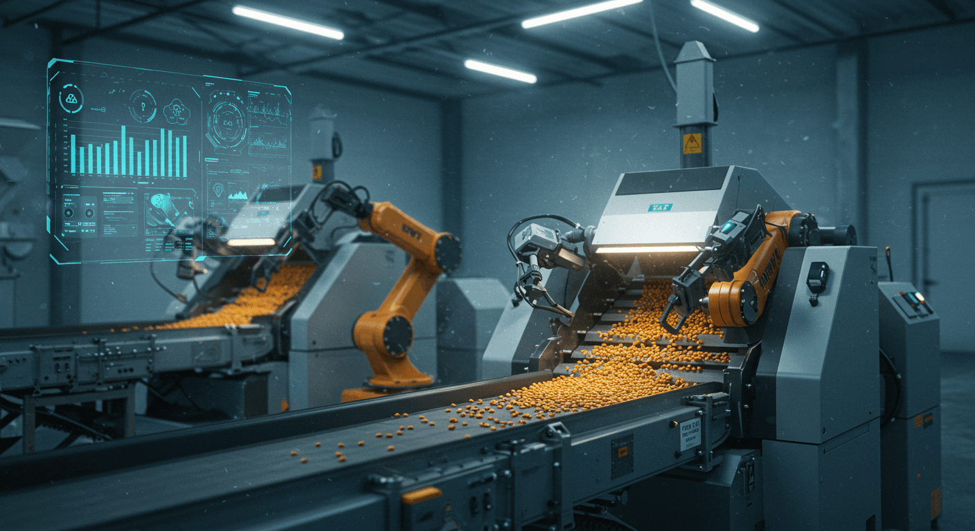 AI-controlled maize grain sorting equipment (AI-generated image).