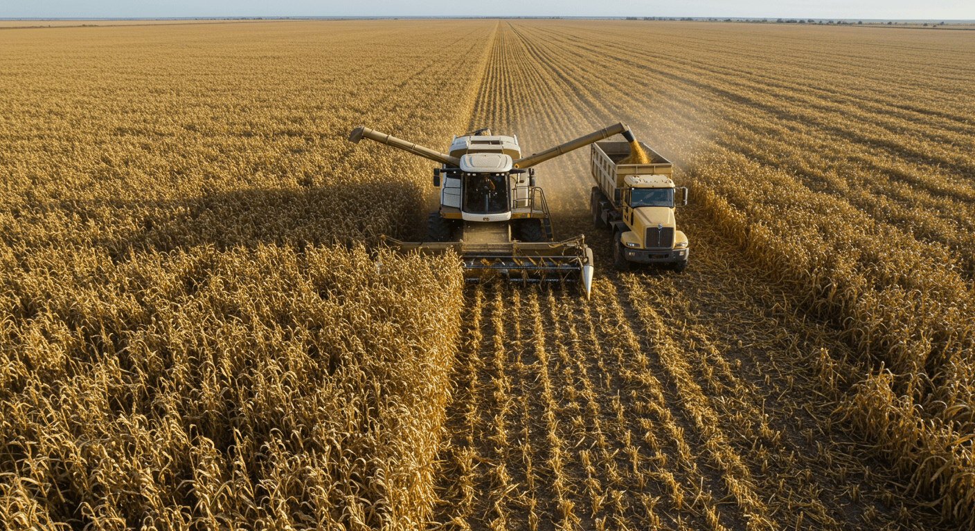 حصاد الذرة في الأرجنتين (صورة مولَّدة بواسطة الذكاء الاصطناعي)