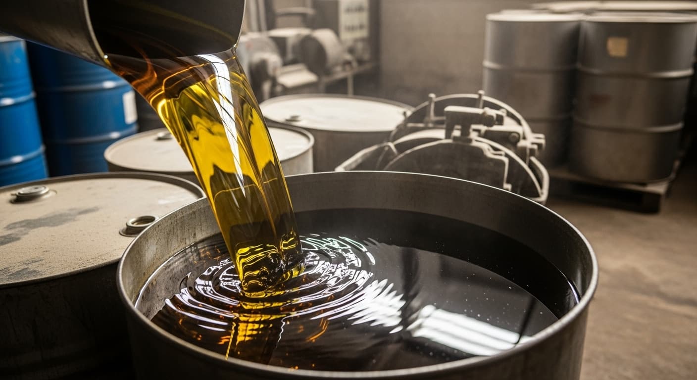 Ham soya yağı bir varile dökülüyor (Yapay zekâ tarafından oluşturulmuş görsel)