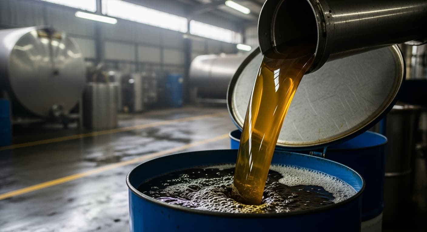 Rohes Sojaöl wird in ein Fass gegossen (AI-generiertes Bild)