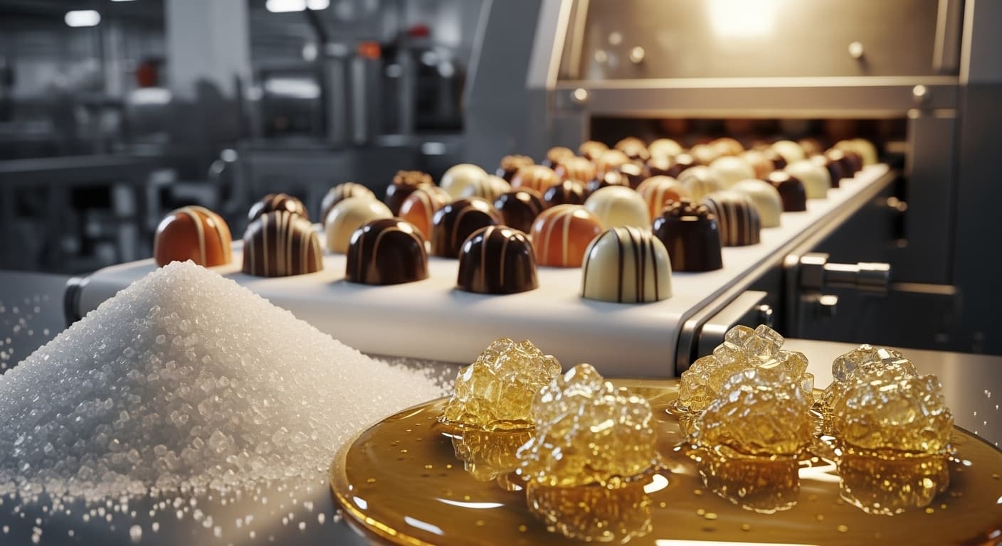 ICUMSA 45 설탕은 제과 생산에 사용됩니다 (AI 생성 이미지).