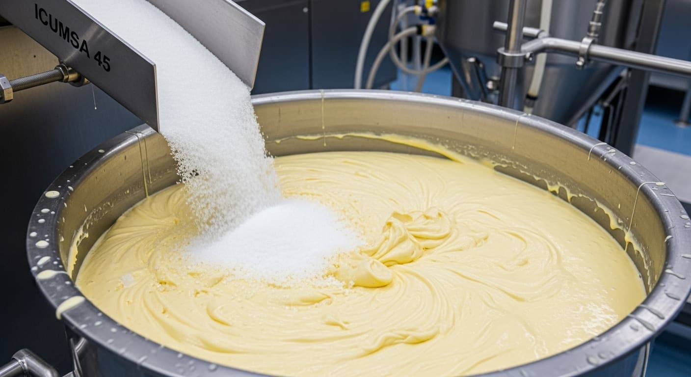 ICUMSA 45 설탕은 아이스크림 생산에 사용됩니다 (AI 생성 이미지).