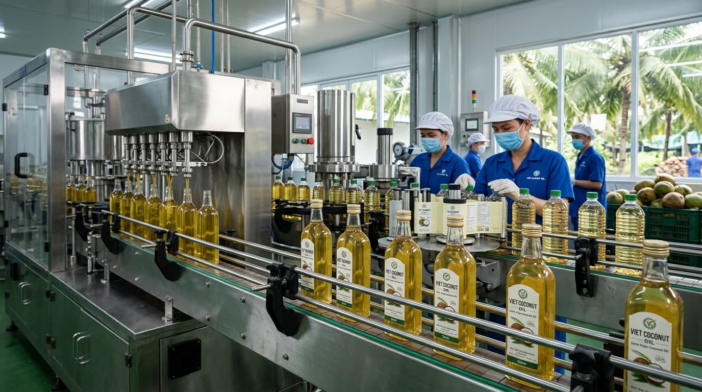 越南的椰子油灌装线（AI生成图像）
