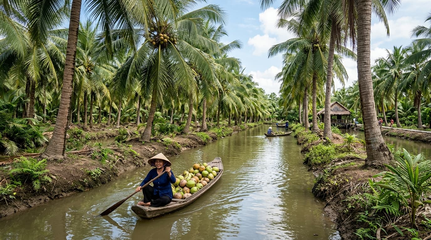 베트남 메콩 델타의 코코넛 농장(인공지능 생성 이미지).