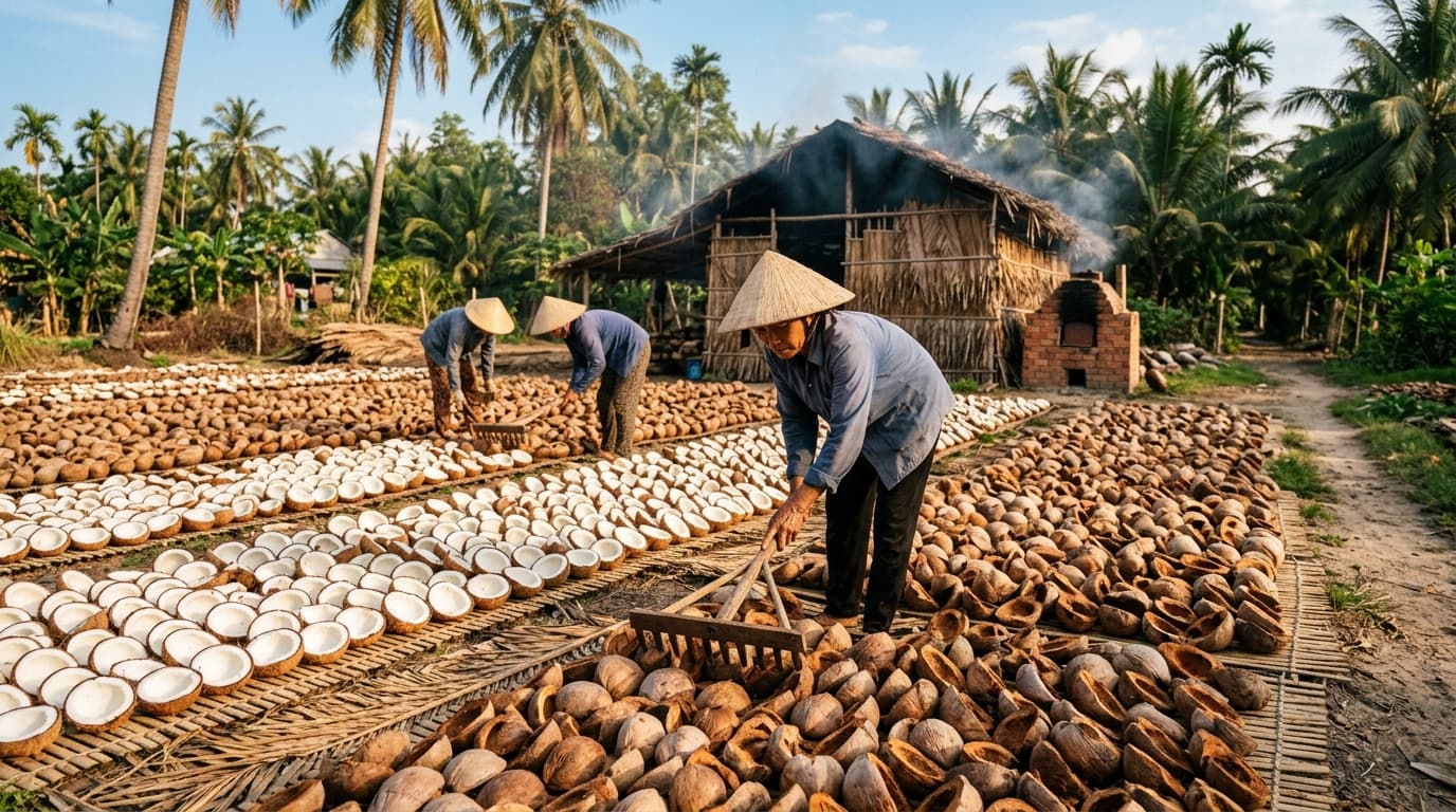 Kopra-Produktion in Vietnam (KI-generiertes Bild).