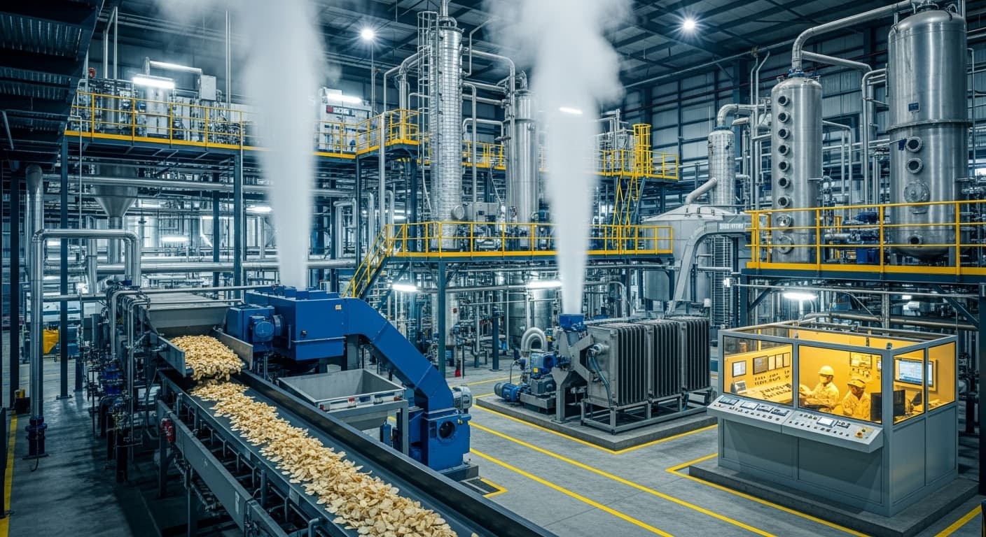 キャッサバチップを原料として使用する稼働中のエタノール工場(AI生成画像)