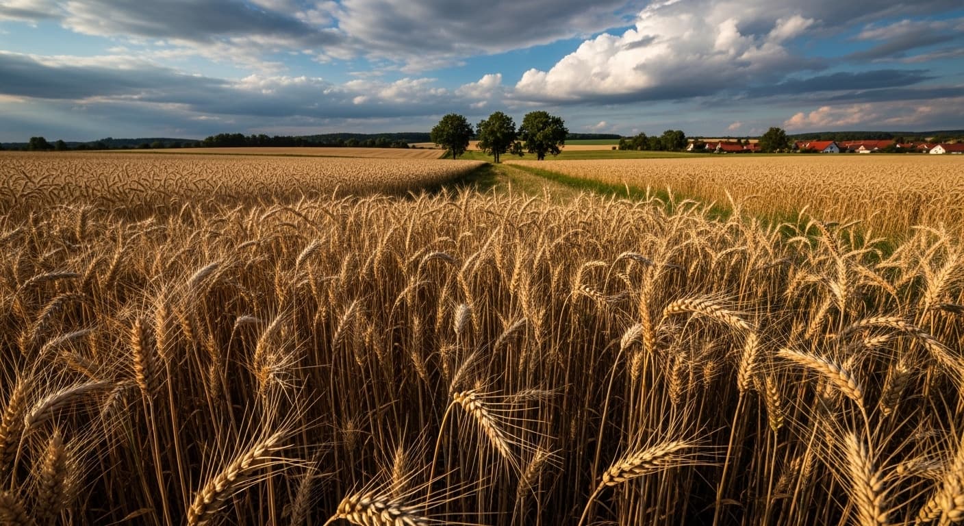 Ladang gandum di Jerman dengan gandum matang (gambar yang dihasilkan oleh AI)