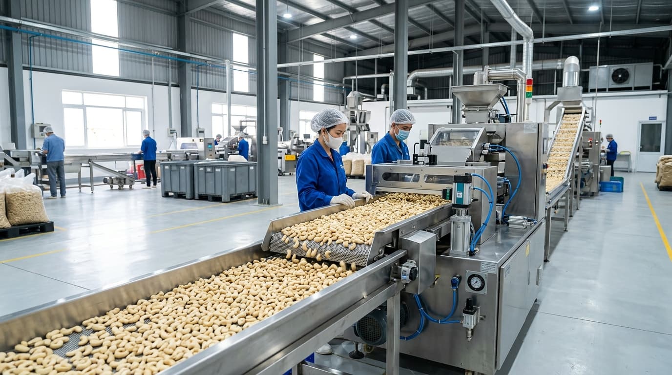 A Vietnamese cashew processing facility (AI-generated image).
